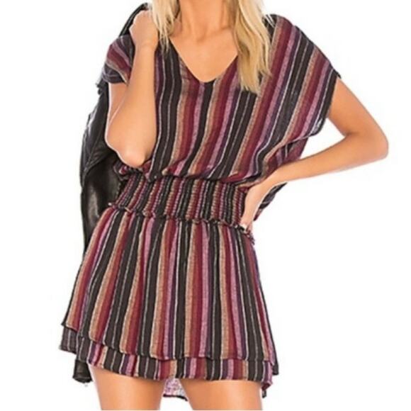 NEW Rails Lucca Linen Vertical Brava Stripe Striped Smocked Waist Mini Dress Med - Picture 4 of 12